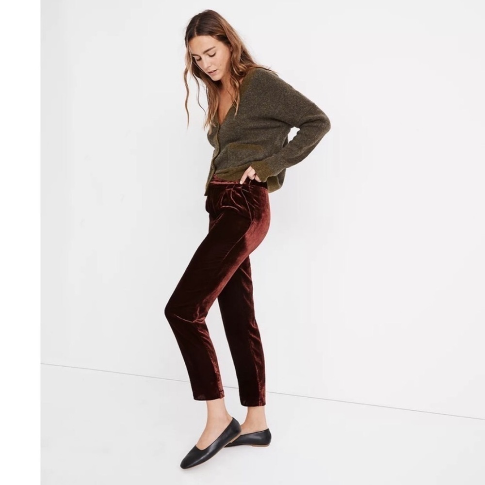 Madewell red velvet tapered pleated pants 9541